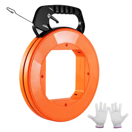 Front. VEVOR - Fish Tape, 120-foot, 1/8-inch, Steel Wire Puller with Optimized Housing and Handle, Easy-to-Use Cable Puller Tool - Orange;Black.