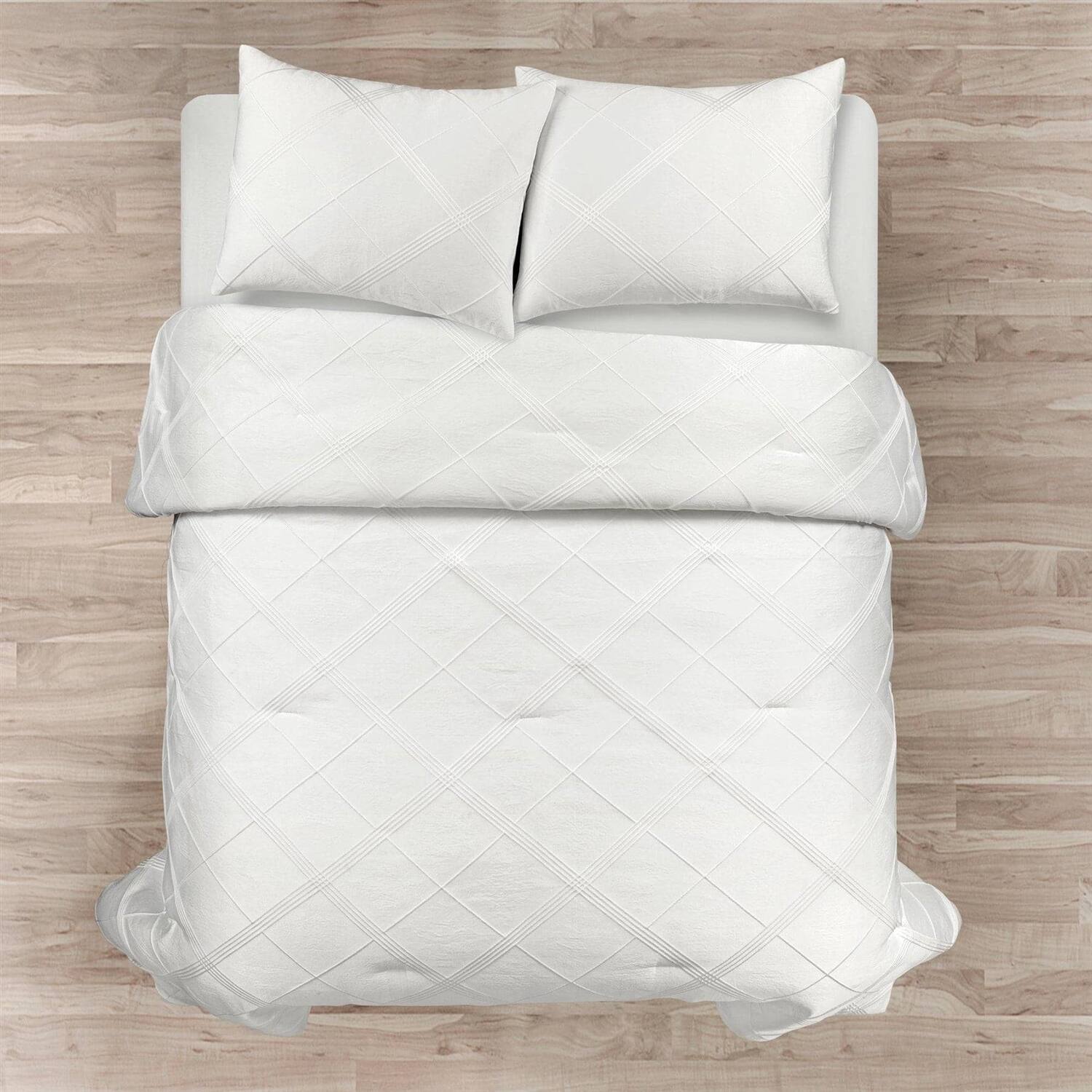Left. Hivvago - Full/Queen White Diamond Jacquard 3 PCS Comforter Set - White.