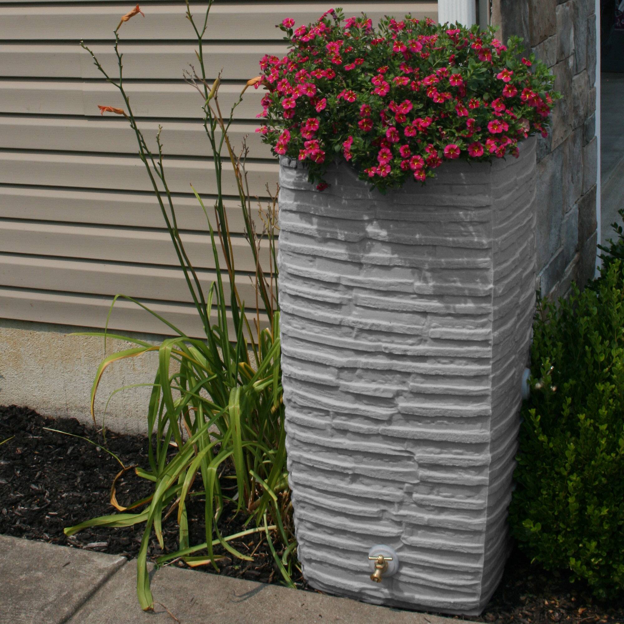 Alt View 4. Good Ideas - Good Ideas Impressions Riverwalk 50 Gallon Rain Barrel, Light Granite & 50' Hose.