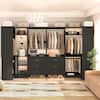 Front. Aheaplus - U-Shaped Closet Organizer System with 6 Drawers, 112.5" Walk-in Wardrobe System with Hanging Rods & Shelves, Set of 4 - Black.