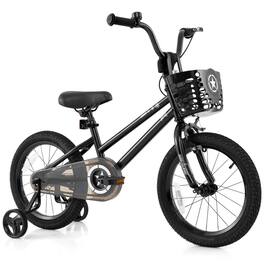 Costway - 16" Kid's Bike with Training Wheels Adjustable Handlebar & Seat Handbrake - Black