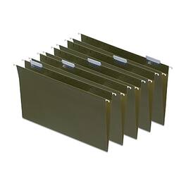 Staples - 95% Recycled Hanging File Folder, 1/5-Cut Tab, Legal Size, 50/Box - Standard Green