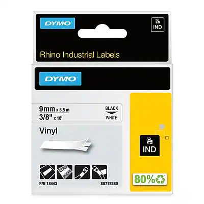 DYMO IND Rhino Industrial Labels
DYMO 9 mm x 5.5 m 3/8" x 18' Vinyl BLACK WHITE IND
P/N 18443
0718580
80%