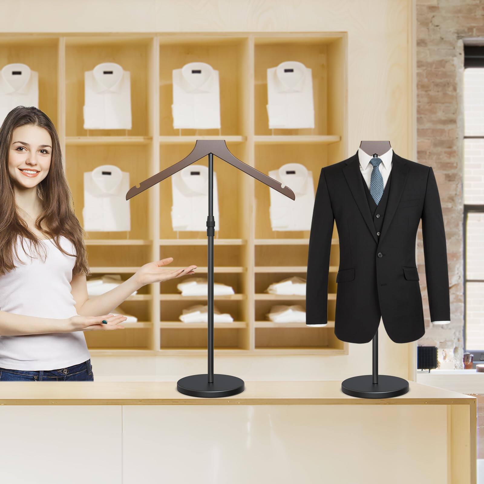 Alt View 3. Hirose Alice - Clothes Rack Clothes shirt display stand 18-ch height adjustable mannequin for vendors shop more stable - Brown-2 Pack.