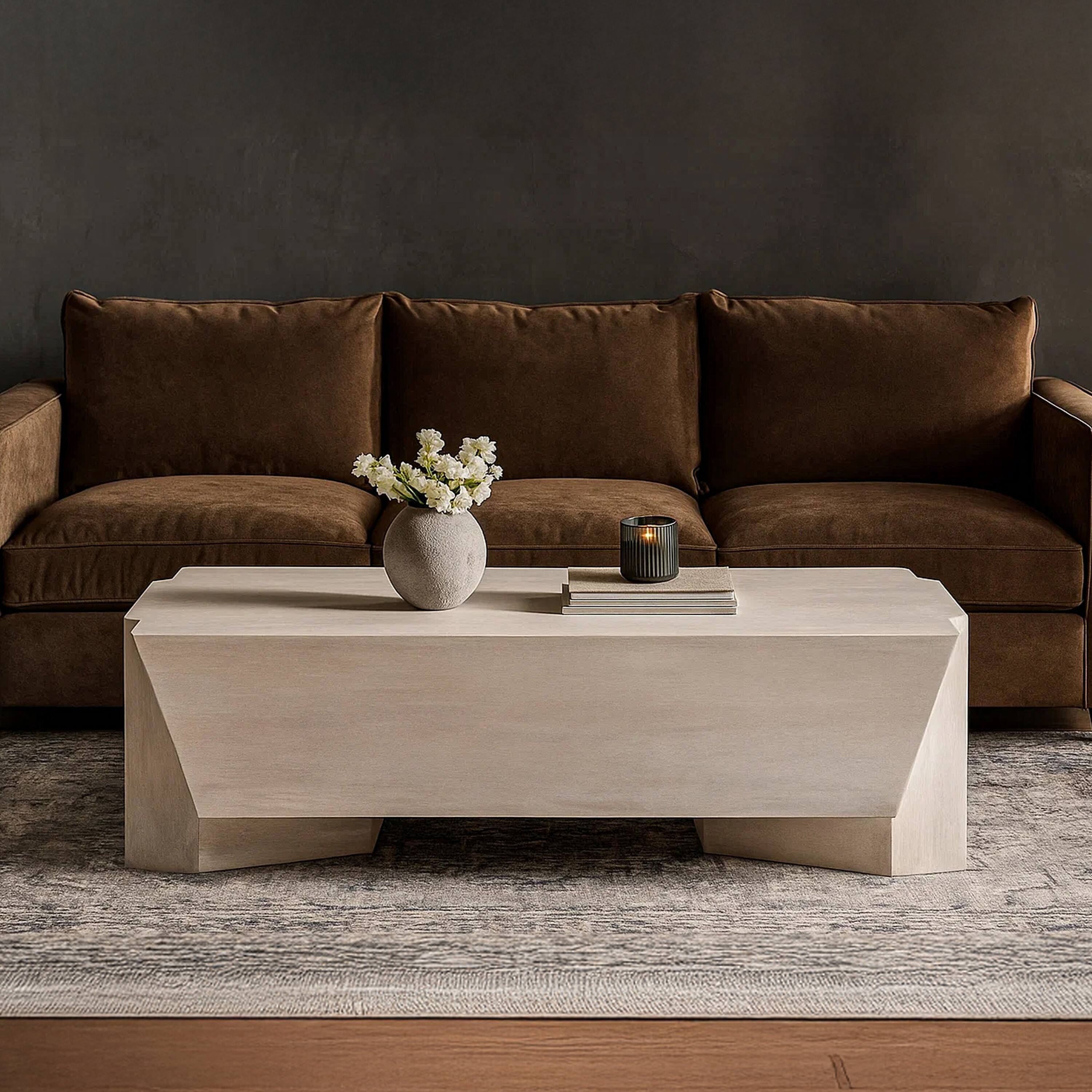 Alt View 7. Manhattan Lane - Joanie Coffee Table | 45" Rectangular Biscotti White Handcrafted Mango Wood | Solid Asymmetric Base - White.