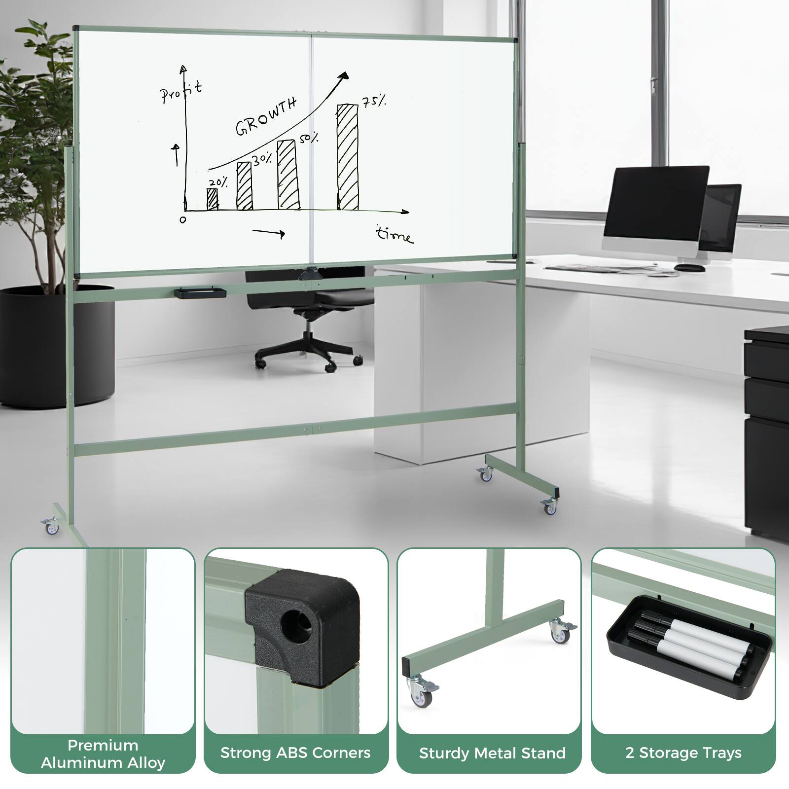 Profit Pro GROWTH 50 3% 20% 75% time Premium Aluminum Alloy Strong ABS Corners Sturdy Metal Stand 2 Storage Trays