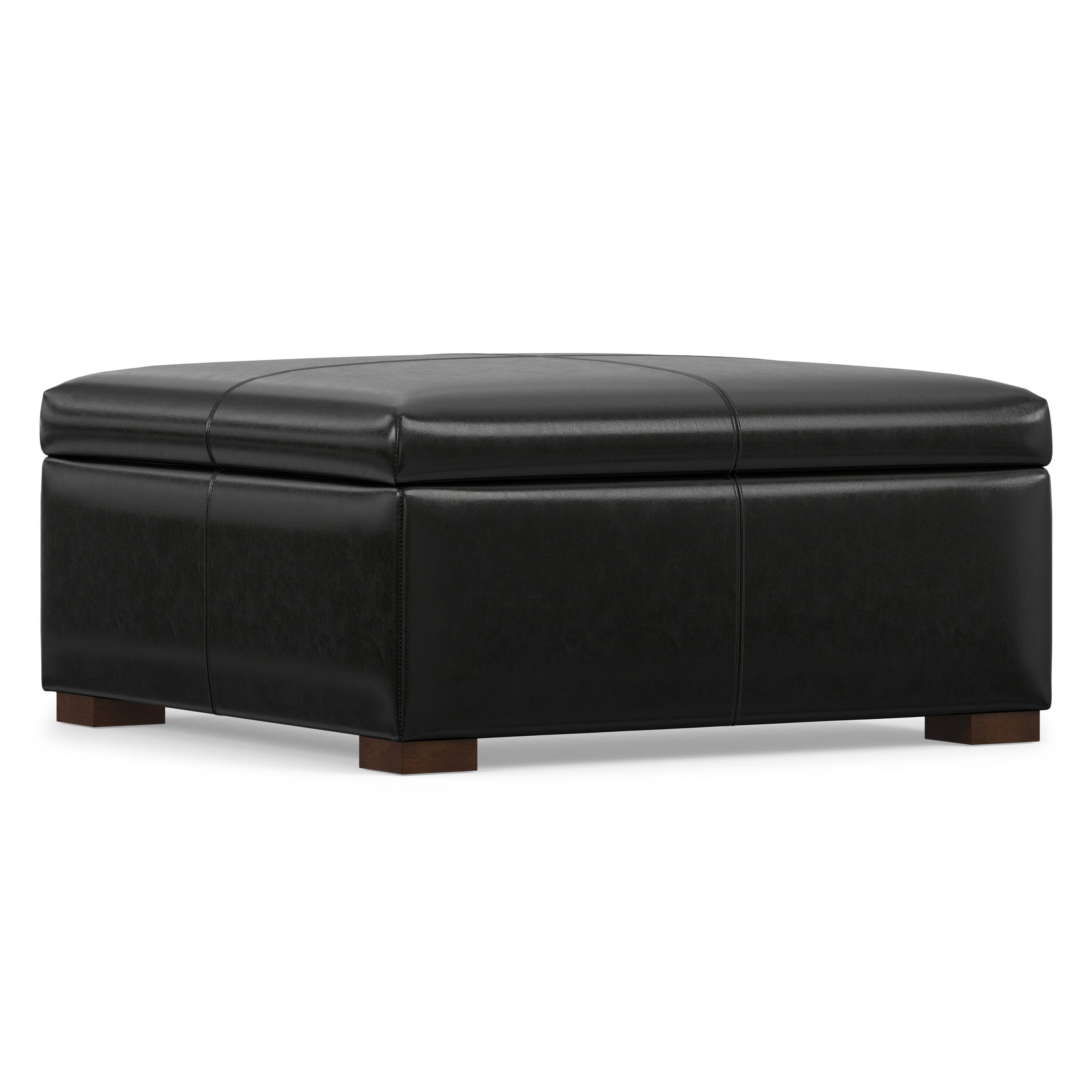 Alt View 3. Simpli Home - Gabbie 36 inch Wide Square Coffee Table Storage Ottoman in Midnight Black PU Vegan Leather - Midnight Black.
