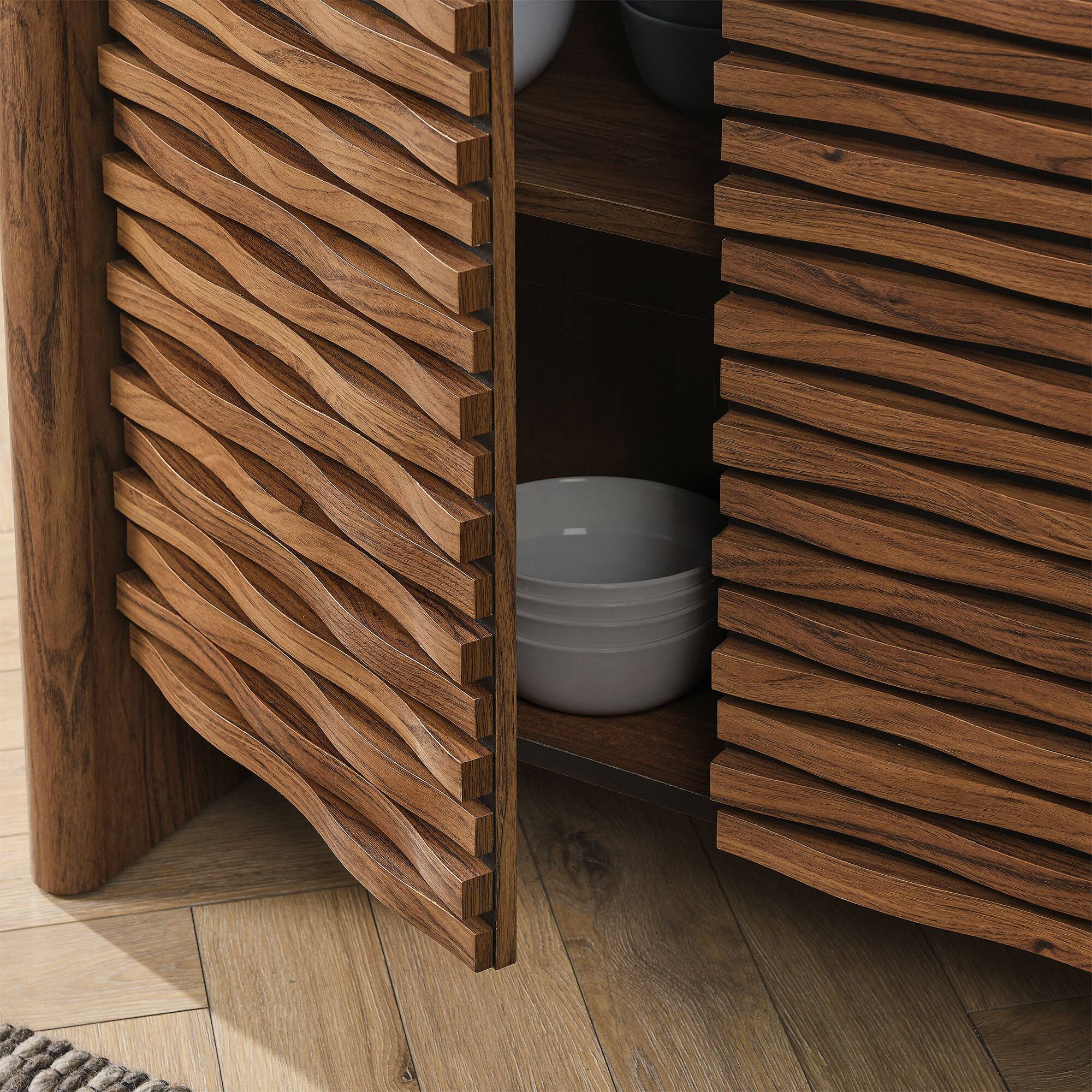 Alt View 2. Modway - Emric Wave 66" 4-Door Sideboard by Modway - Walnut.