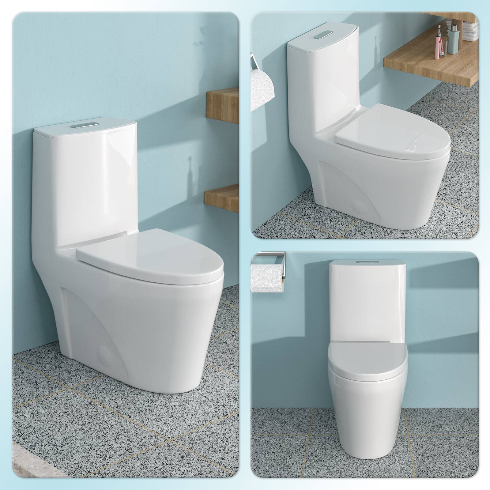 Alt View 1. TinyHomie - Ceramic One Piece Toilet for Bathroom 12 inch Rough In 12416 GPF Dual Flush with Soft Closing Seat Powerful Dual Flush - White.