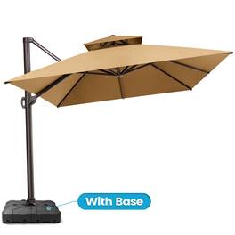 Crestlive Products - 10x13ft Aluminum Crank Cantilever Patio Umbrella with Lights with Base - Brown