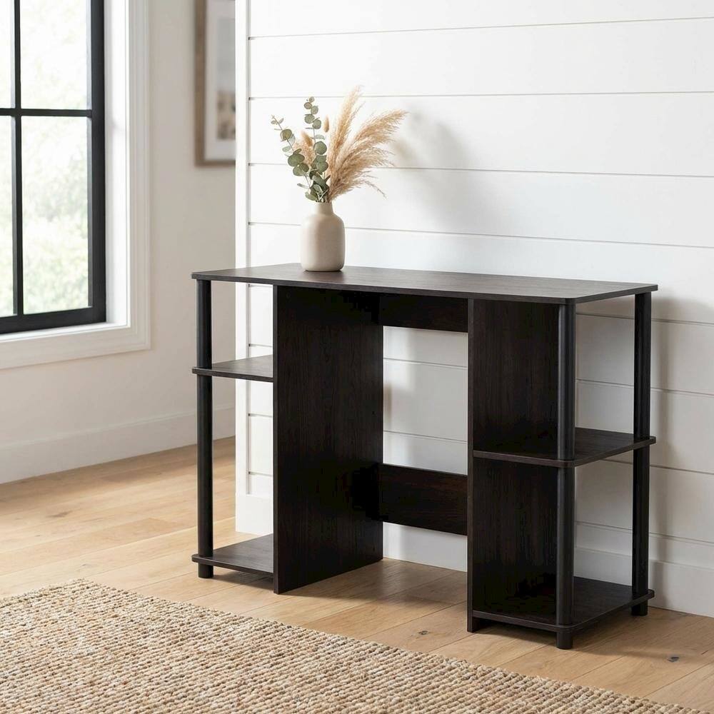 Angle. BisonOffice - Black compact computer study desk with sturdy design and space-efficient layout - Black.