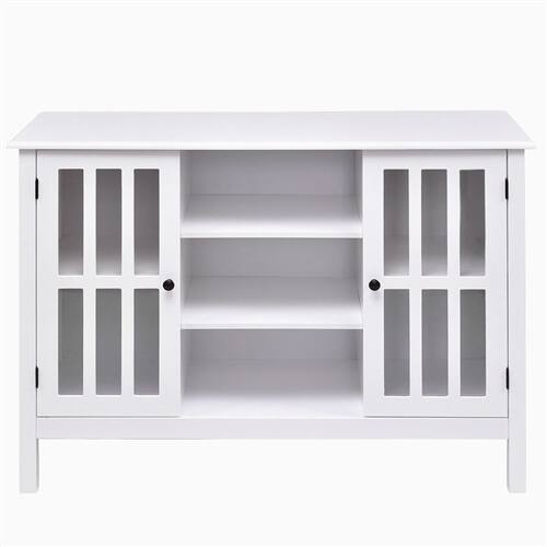 Back. SlickBlue - Wood Console Cabinet with Tempered Glass Doors, Brown Finish - White.