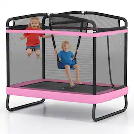 Gymax - 6 FT Kids Trampoline w/Swing & Horizontal Bar Safety Enclosure Net - Pink