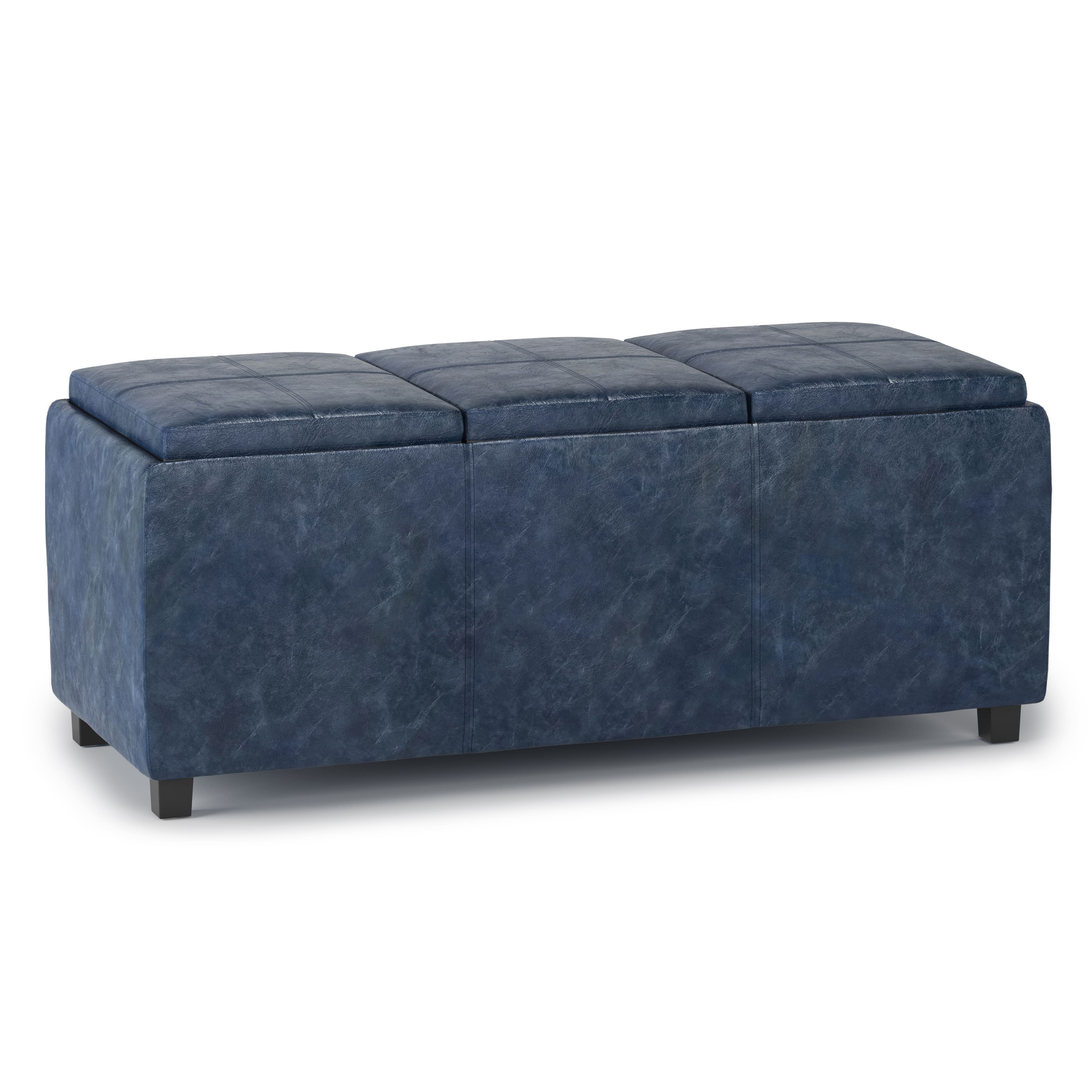 Front. Simpli Home - Avalon Storage Ottoman - Denim Blue.