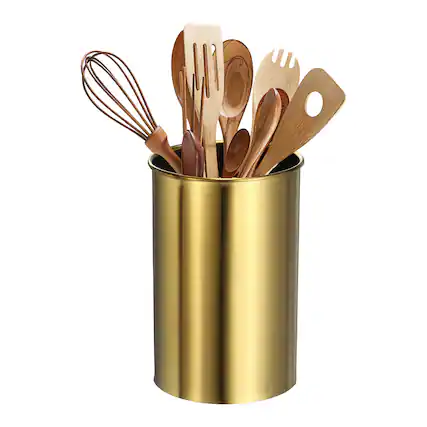 Front. Unique Bargains - Kitchen Utensil Holder, 3.1x4.7" Stainless Steel Cutlery Organizer for Fork Straw Knives Spoon Chopstick - Gold.