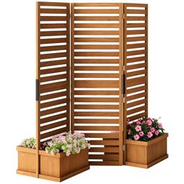 PULUZ - Wood Privacy Screen w/ 4 Planter Box, Raised Bed w/ 3 Panels & Drainage Holes - Natural