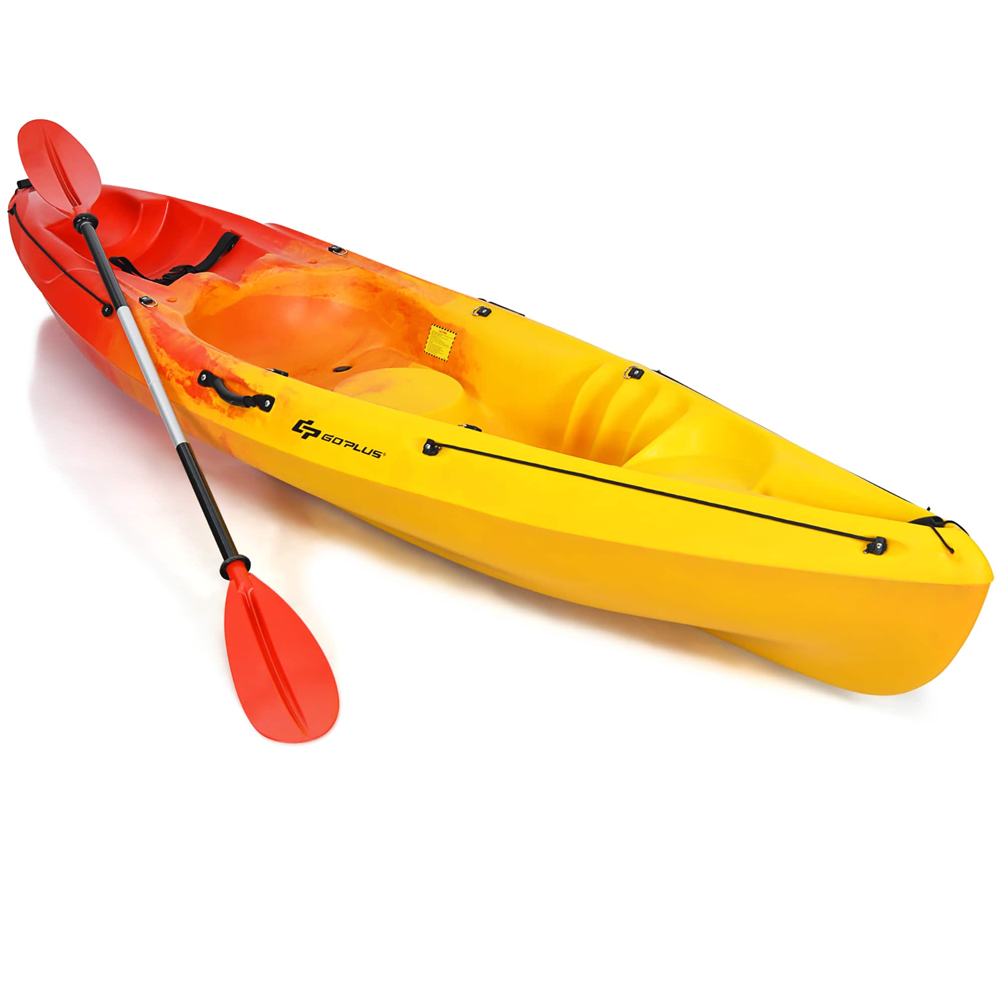 Costway - Single Sit-on-Top Kayak 0ne Person Kayak Boat W/ Detachable Aluminum Paddle - Yellow + Orange