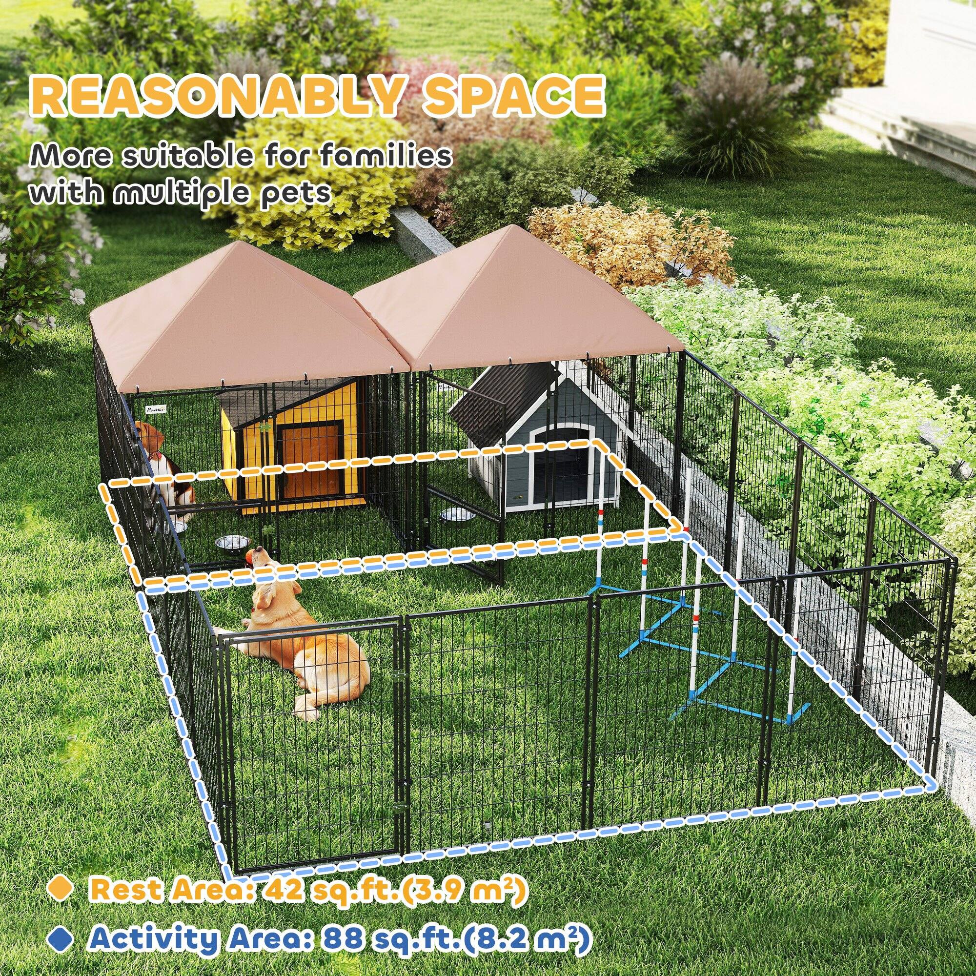 REASONABLY SPACE  
More suitable for families with multiple pets  

Rest Area: 42 sq.ft. (3.9 m²)  
Activity Area: 88 sq.ft. (8.2 m²)