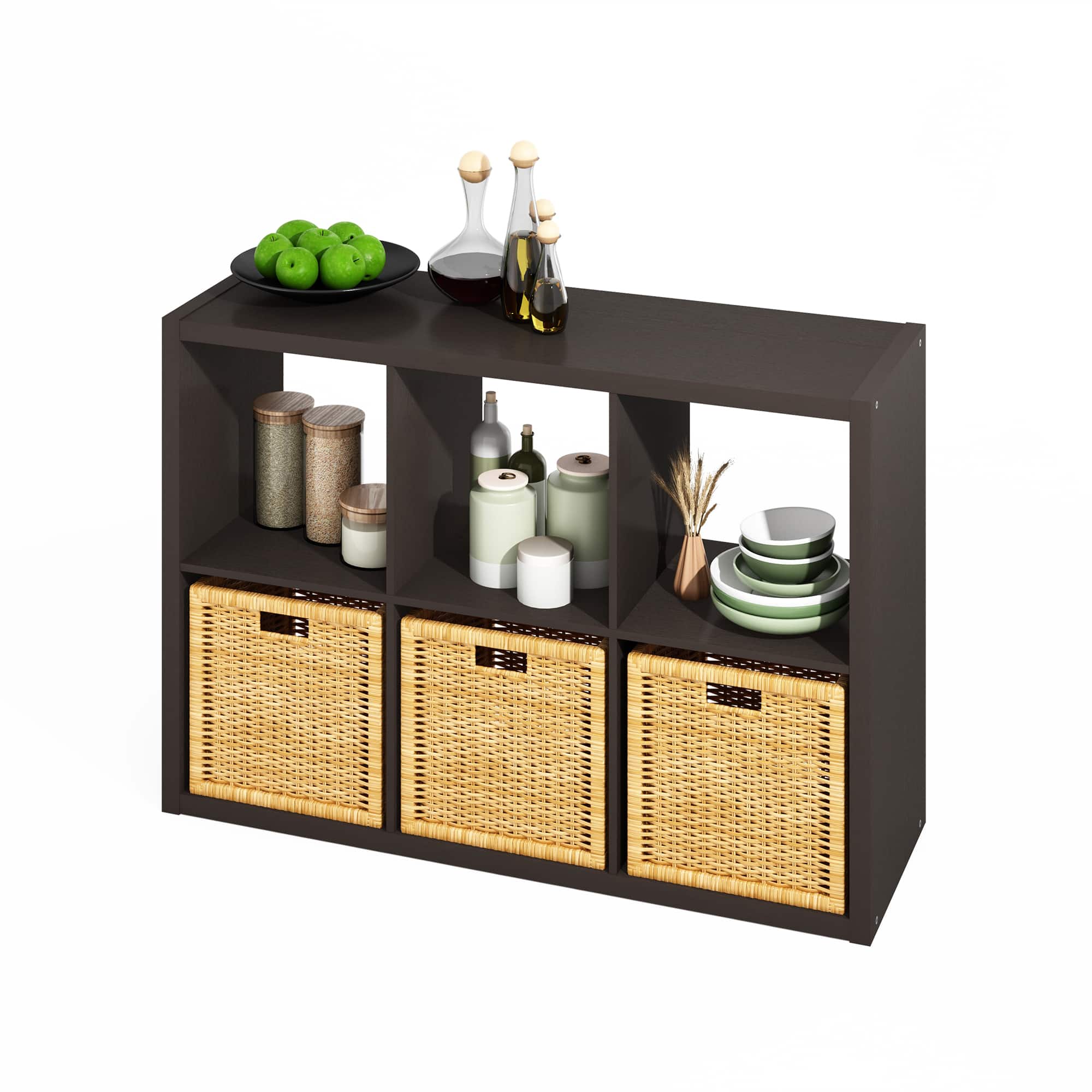 Photos - Display Cabinet / Bookcase Bakers Furinno - HERMITE Kitchen Island, 6-Cube Kitchen Storage,  Rack, Kitchen Island with Storage, for Kitchen - Black Oak 
