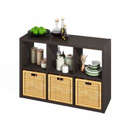 Furinno - HERMITE Kitchen Island, 6-Cube Kitchen Storage, Bakers Rack, Kitchen Island with Storage, for Kitchen - Black Oak