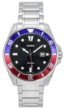 Casio - Analog Quartz MDV-107D-1A3 Mens Watch Stainless Steel Black Dial Luminous Hands 200M - Silver/Black