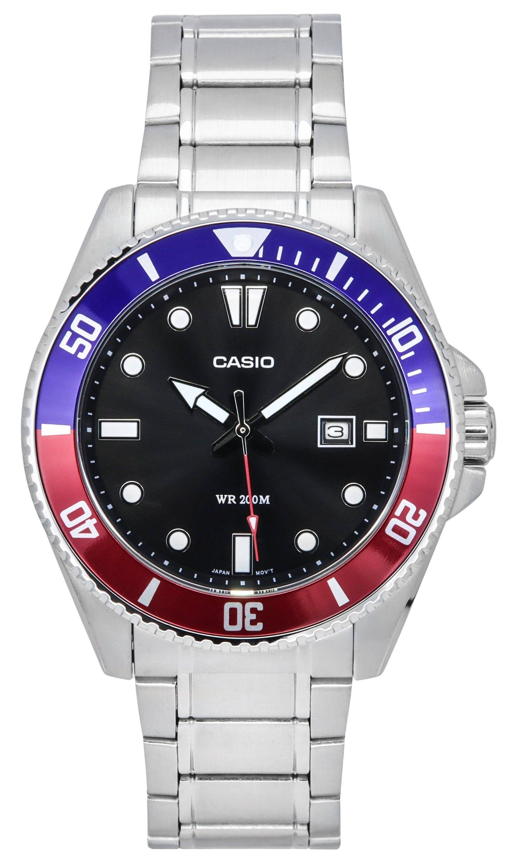 Casio - Analog Quartz MDV-107D-1A3 Mens Watch Stainless Steel Black Dial Luminous Hands 200M - Silver/Black