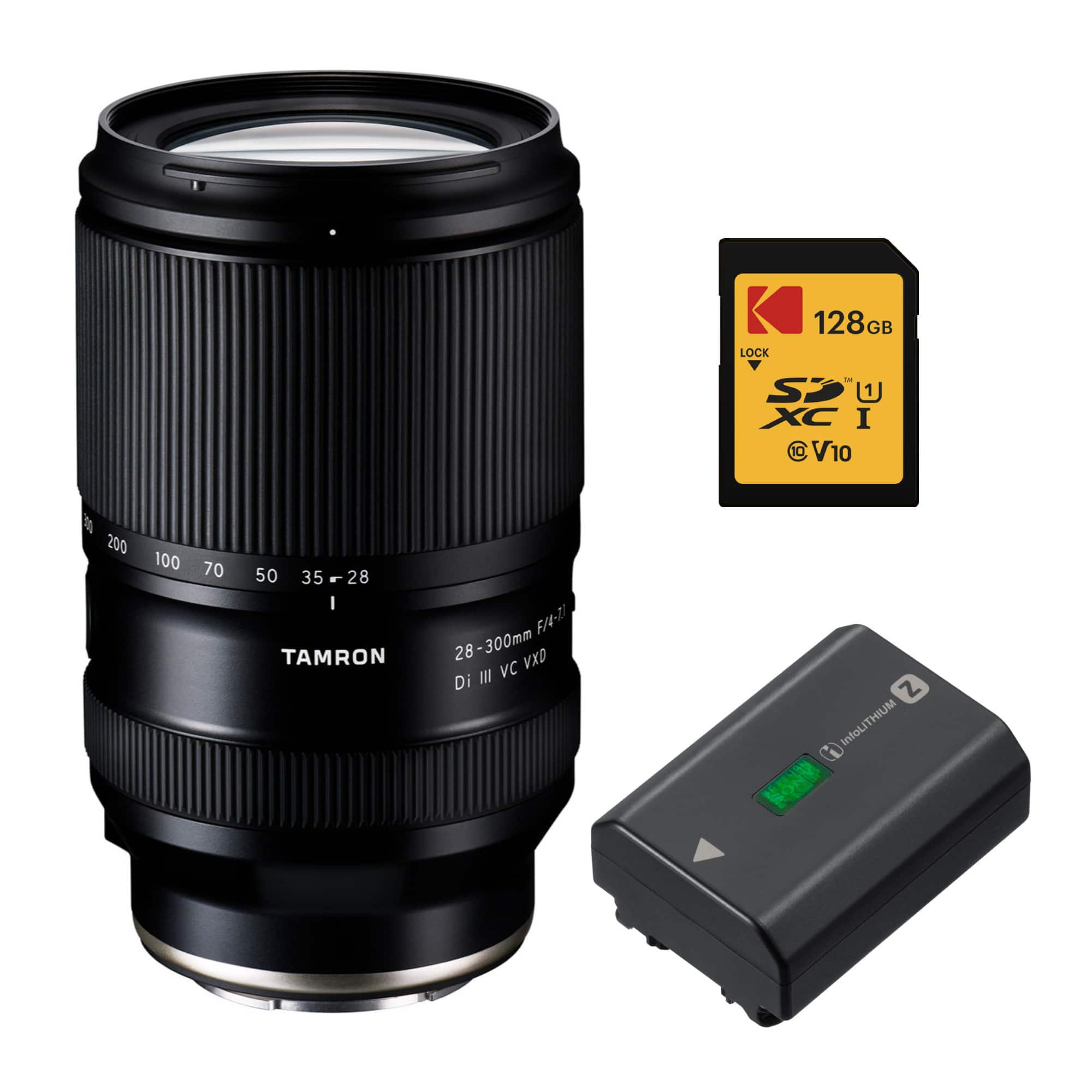 Tamron - A074S 28 300mm F4 7.1 Di III VC VXD Zoom Black Lens and Battery Bundle