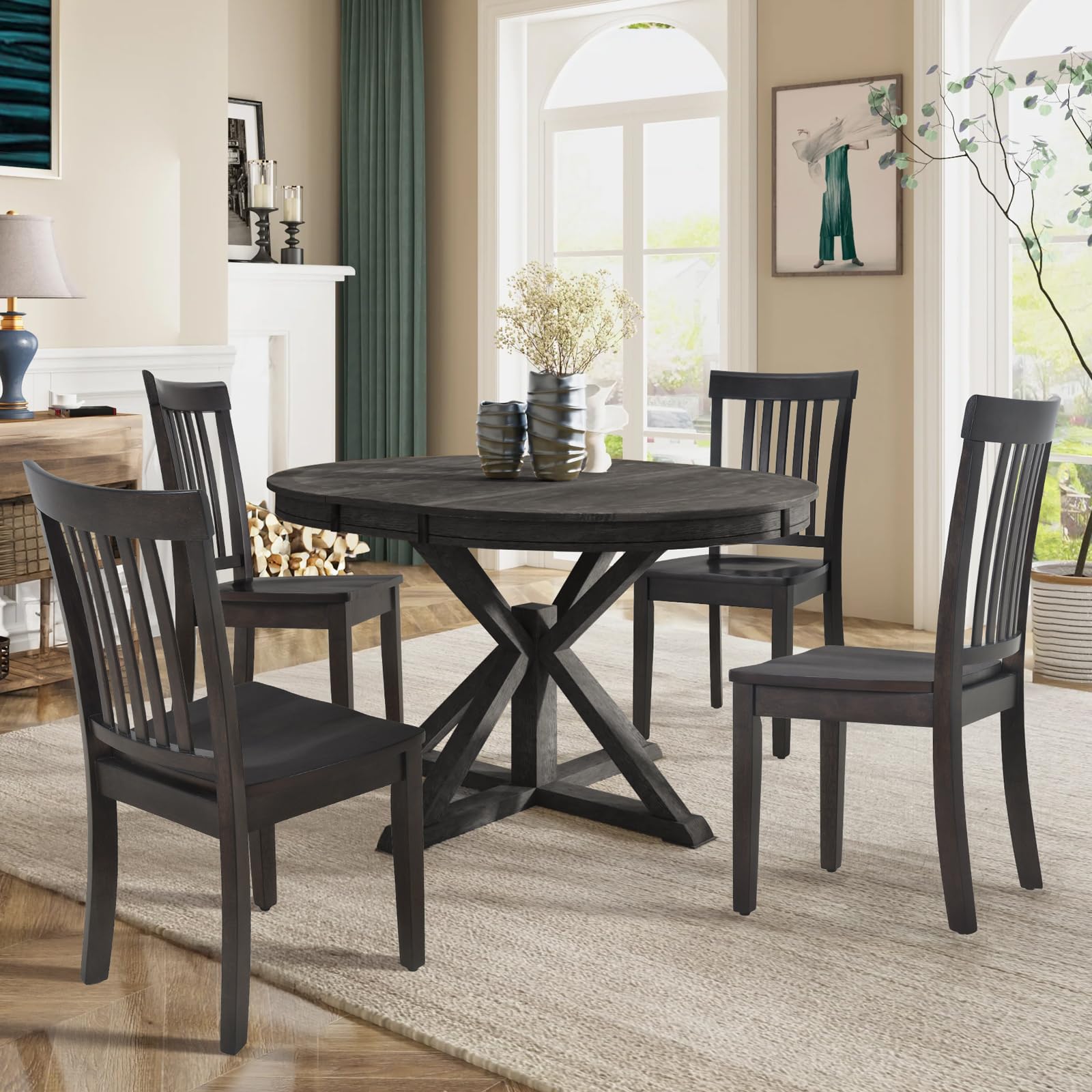 Dark Brown Set of 4 Wooden Seat