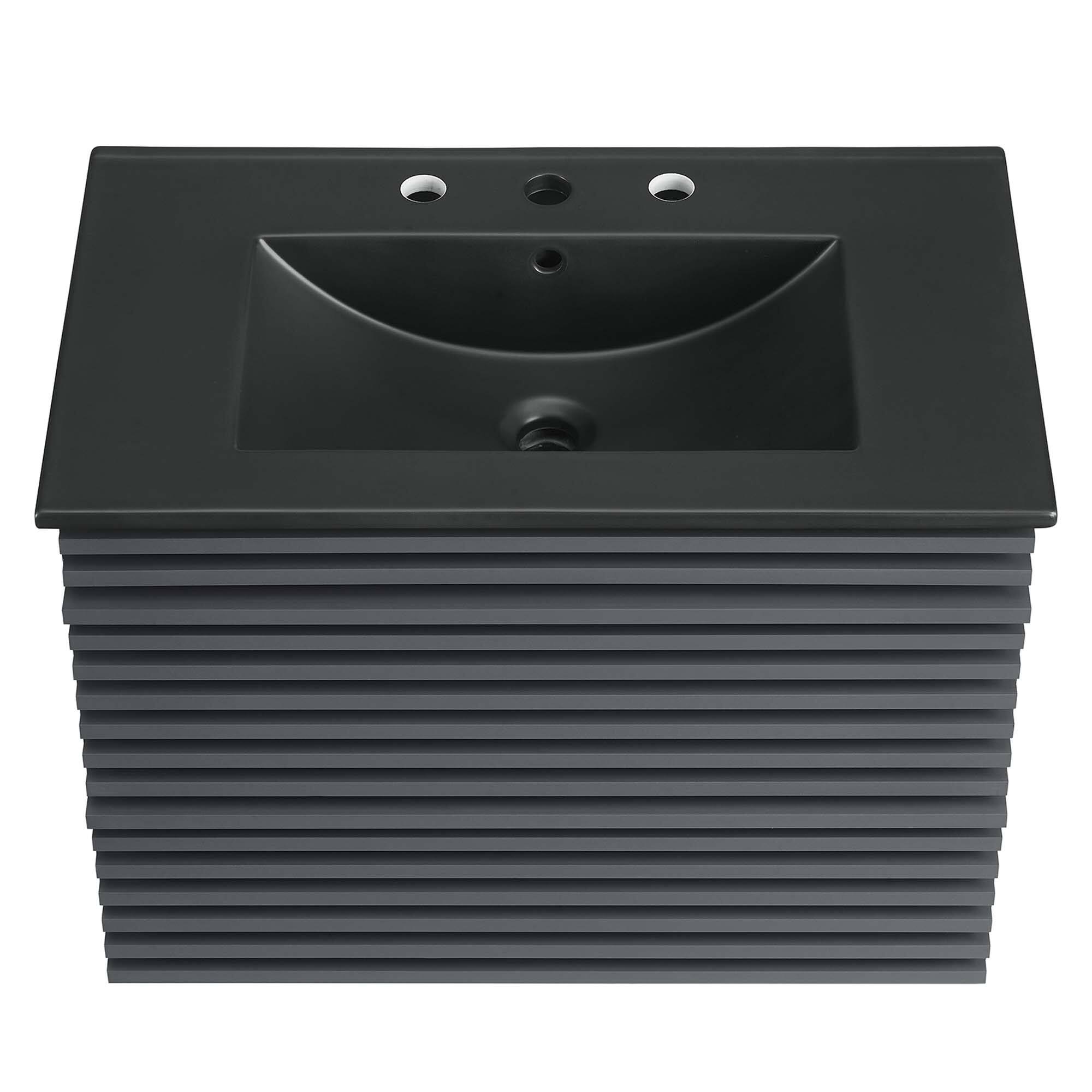 Alt View 3. Modway - Render Wall-Mount Bathroom Vanity with Black Basin Included - Gray Black.