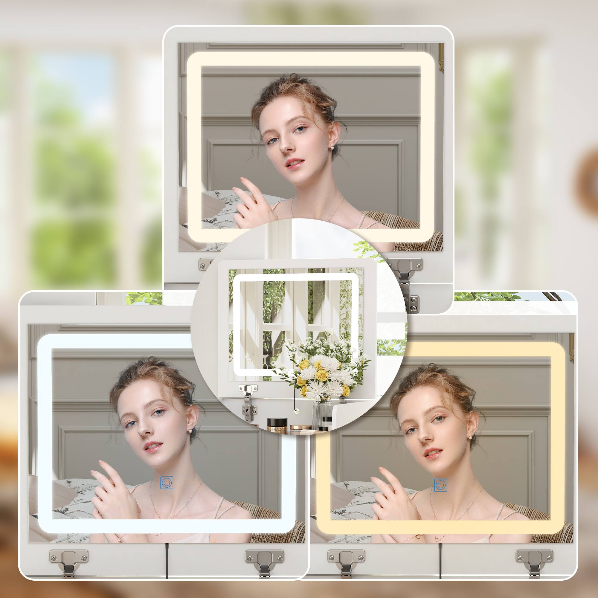 Alt View 8. Famapy - Flip - Up LED Vanity Desk with 3 - Color Lighting & Hidden Storage for Small Spaces - White.