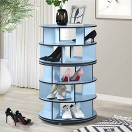 Kings Brand Furniture - 5-Tier Rotating Shoe Rack, 360° Revolving Lazy Susan Spinning Shoe Rack Tower Storage Organizer - Blue