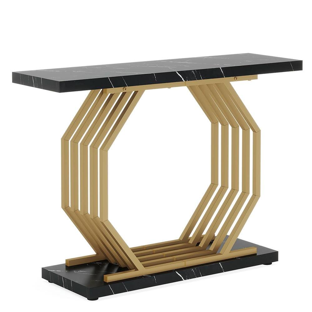 Back. Kadyn - Entryway Table, Console Sofa Table,Faux Marble Console Table, 40" Accent Sofa Table with Geometric Metal Base - Black.