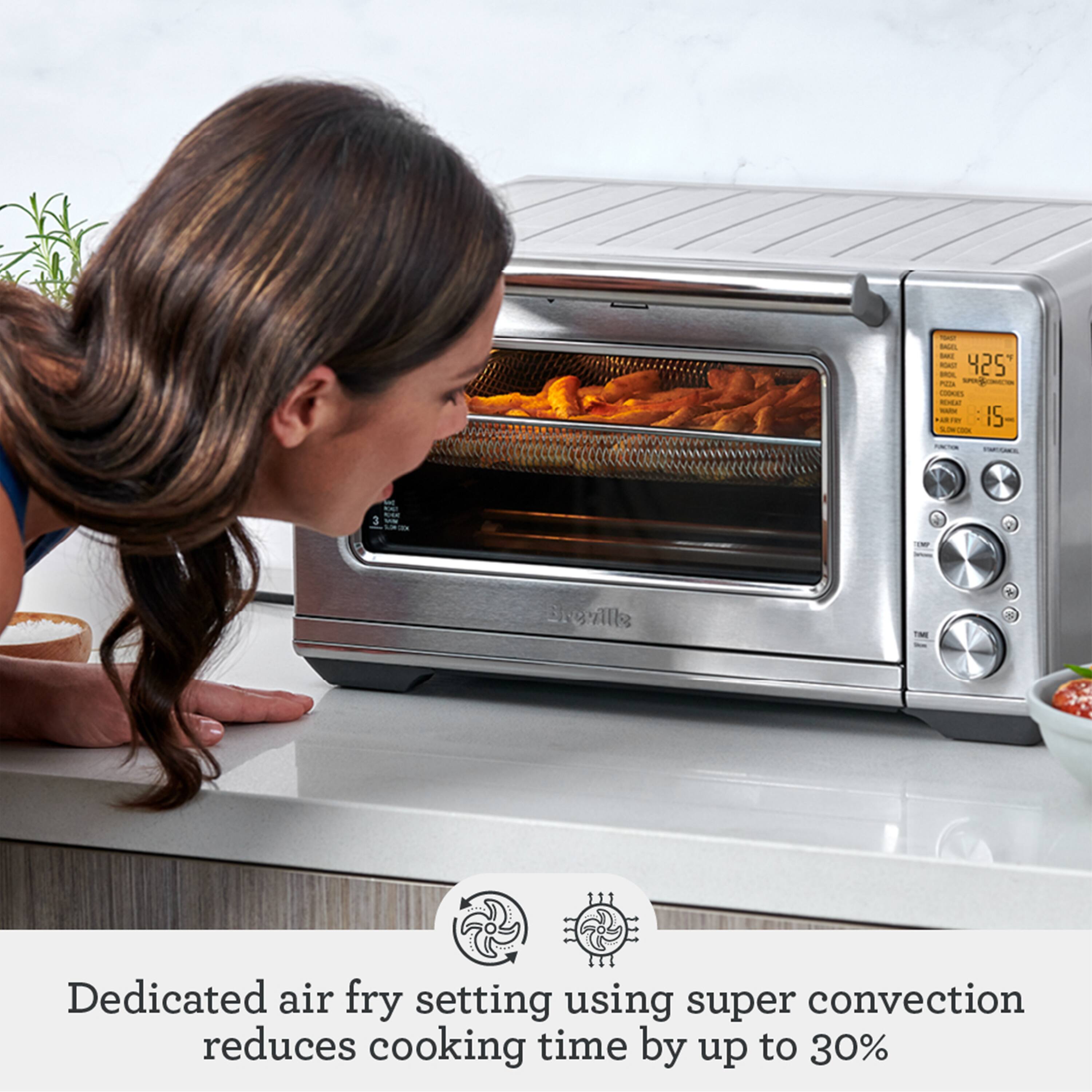 Dedicated air fry setting using super convection reduces cooking time by up to 30%