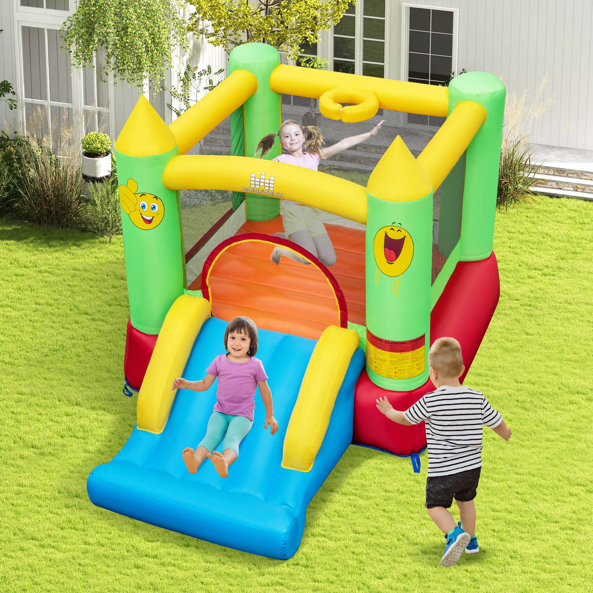 Alt View 1. Costway - Costway Inflatable Bounce House with 480W Blower Slide Jumping Area & Basketball Hoop - Multicolor.