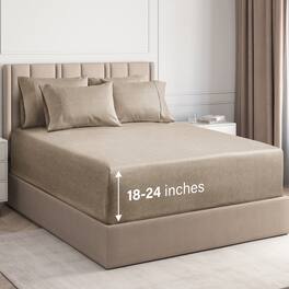 CGK Linens - 6 Piece Sheet Set - Extra Deep Pocket for 18"-24" Mattresses & Extra Pillowcases - Queen - Heathered Beige