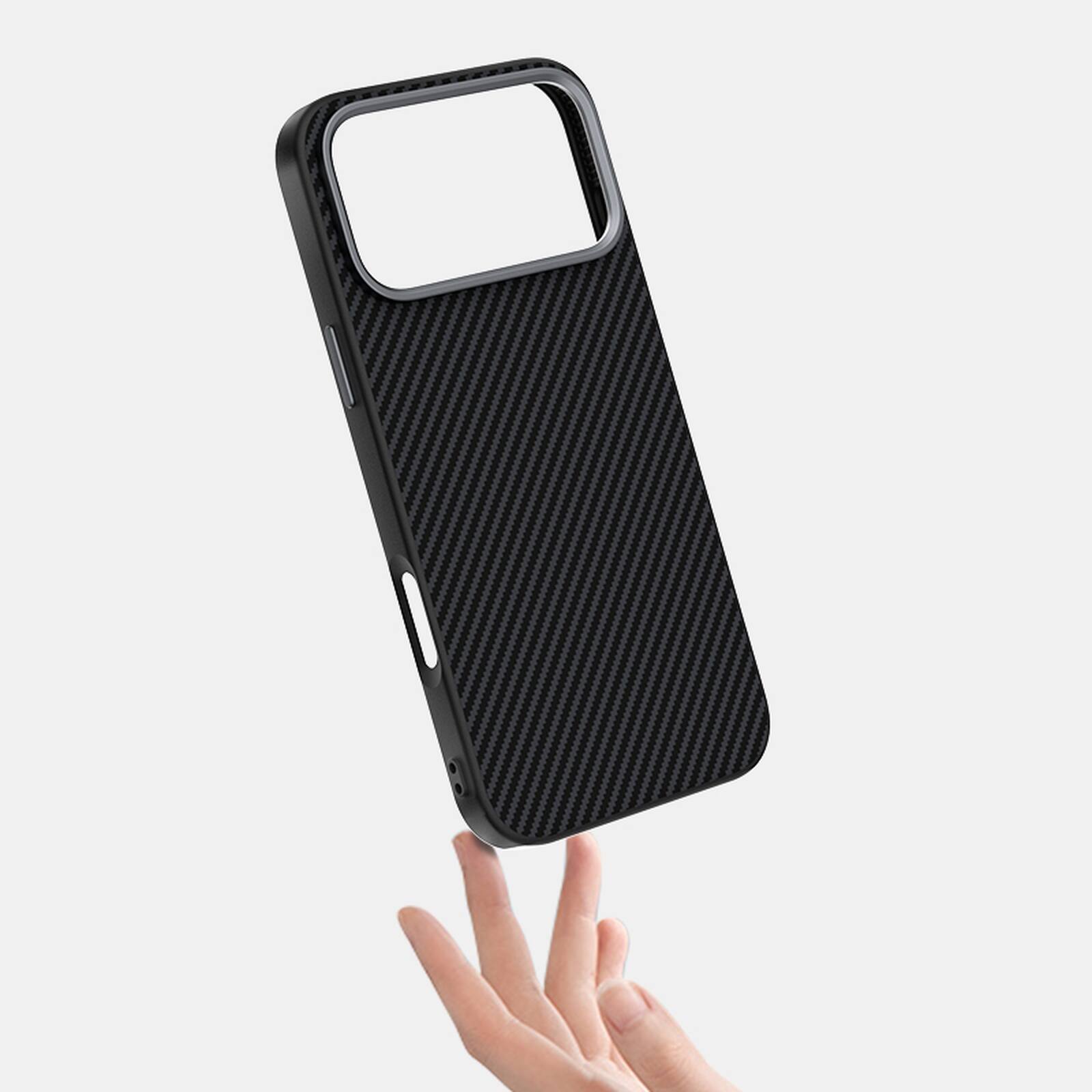 Angle. Dteck - Carbon Fiber Texture Magnetic Case for Google Pixel 10 Pro XL, Shockproof Slim Protective Cover with Metal Camera Ring - Black.