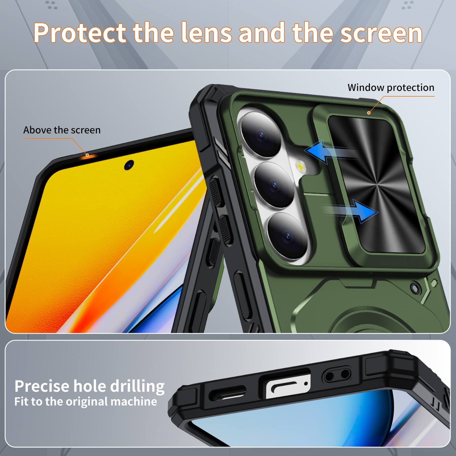 Protect the lens and the screen  
Window protection  
Above the screen  
Precise hole drilling  
Fit to the original machine