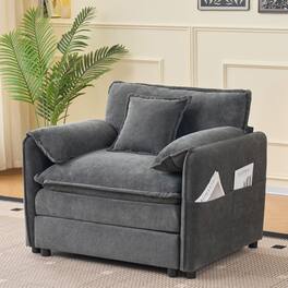 Anysun - Oversized 41.7" Chenille Armchair with Pillow - Modern Modular Deep-Seat Reading Chair for Living Room or Bedroom - Gray