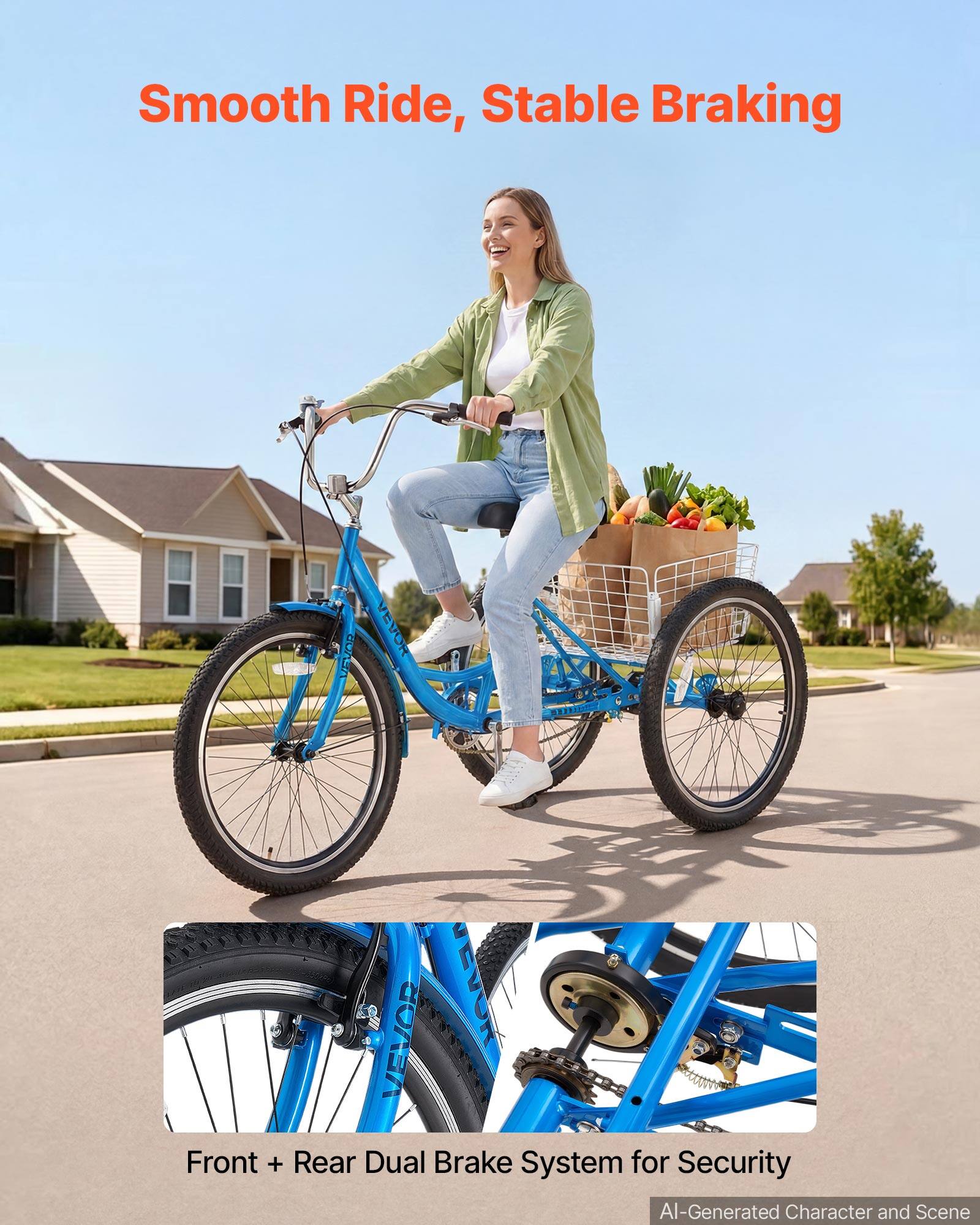 Smooth Ride, Stable Braking

VEVOR

VEVOR

VEVOR Front + Rear Dual Brake System for Security

AI-Generated Character and Scene