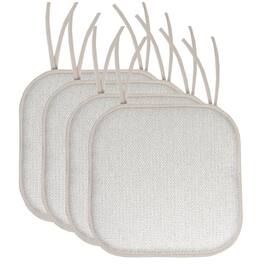 Sweet Home Collection - Cameron Memory Foam No Slip Back 16" x 16" Chair Pad Cushion with Ties, 4-Pack - Silver/White