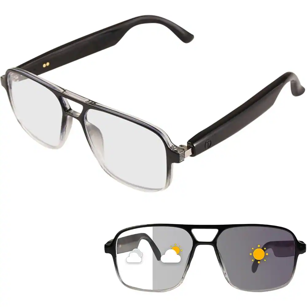 Left. ACJPR - GS10 Smart Bluetooth Glasses – Blue Light, Open-Ear Audio, Black Frame - white.