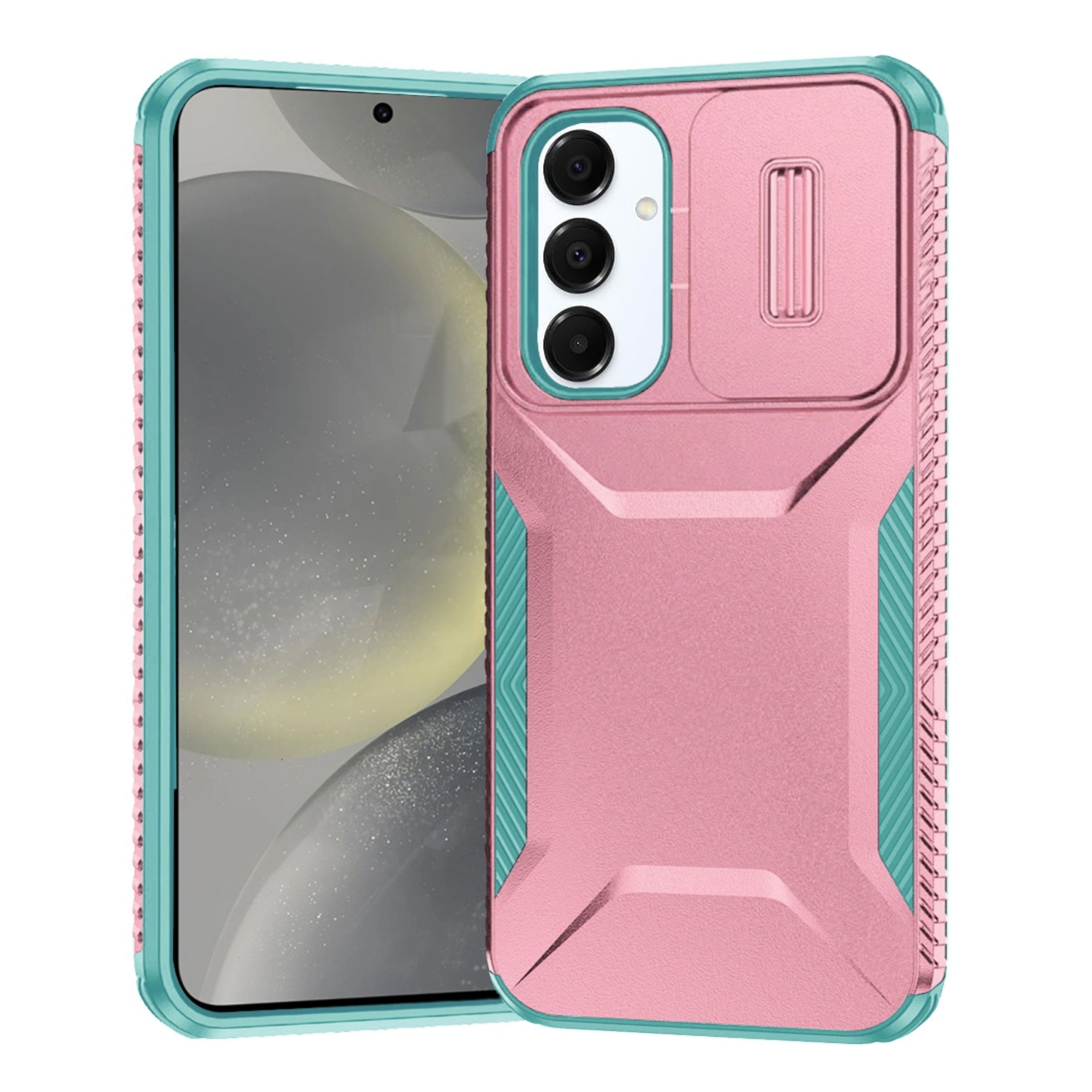 Kitcheniva - Rugged Side Grip Sliding Rear Lens Phone Case With Tempered Glass For Samsung Galaxy S25+/S24+ - Pink/Teal price history on PriceWatchPro