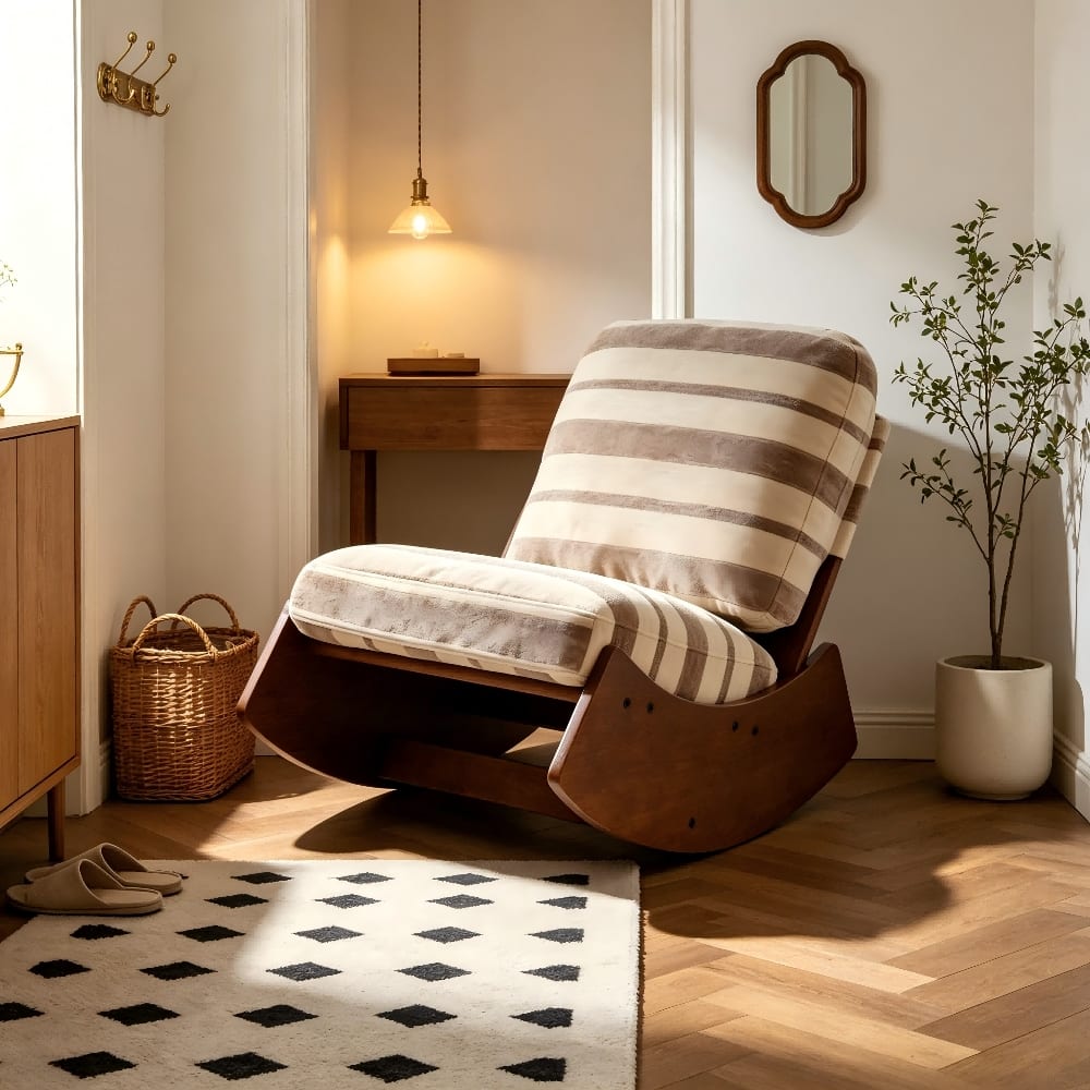 Loheer - Grey Glider Rocking Chair Solid Wood Nursery Glider Upholstered Accent Reading Chair for Bedroom Living Room - Gray price history on PriceWatchPro