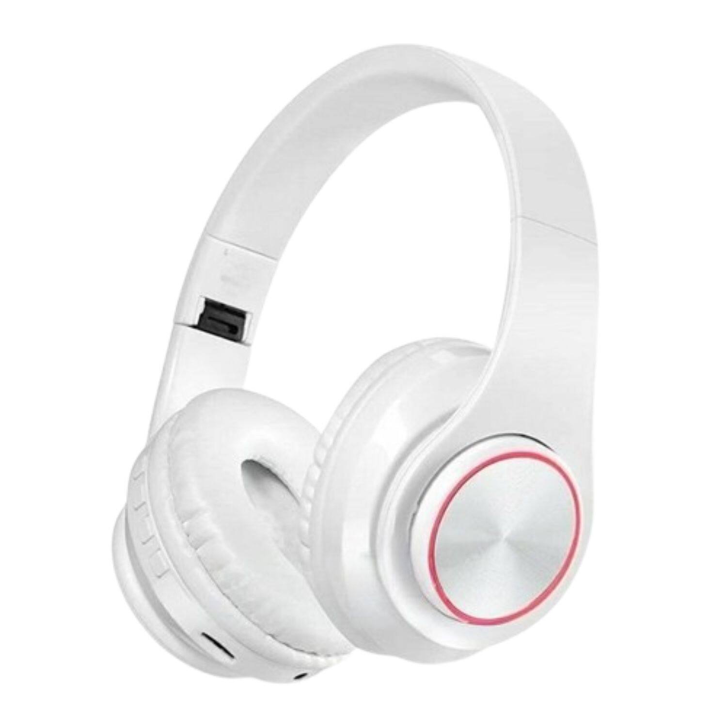 Stock Preferred - Wireless Bluetooth Over-Ear Headphones with Mic, LED Light - White