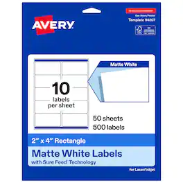 Avery - Avery® Matte Rectangle Labels, 2" x 4", 500 Labels - White