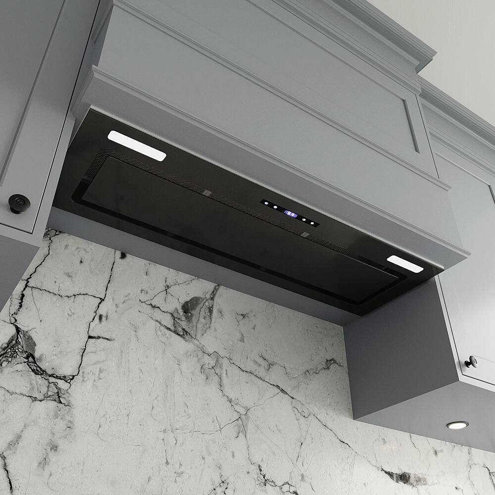 Alt View 1. Streamline - 36 in. Gorizia Ducted Insert 350 CFM Range Hood, Mesh Filters, Touchpad Control, LED Lights - Glossy Black.