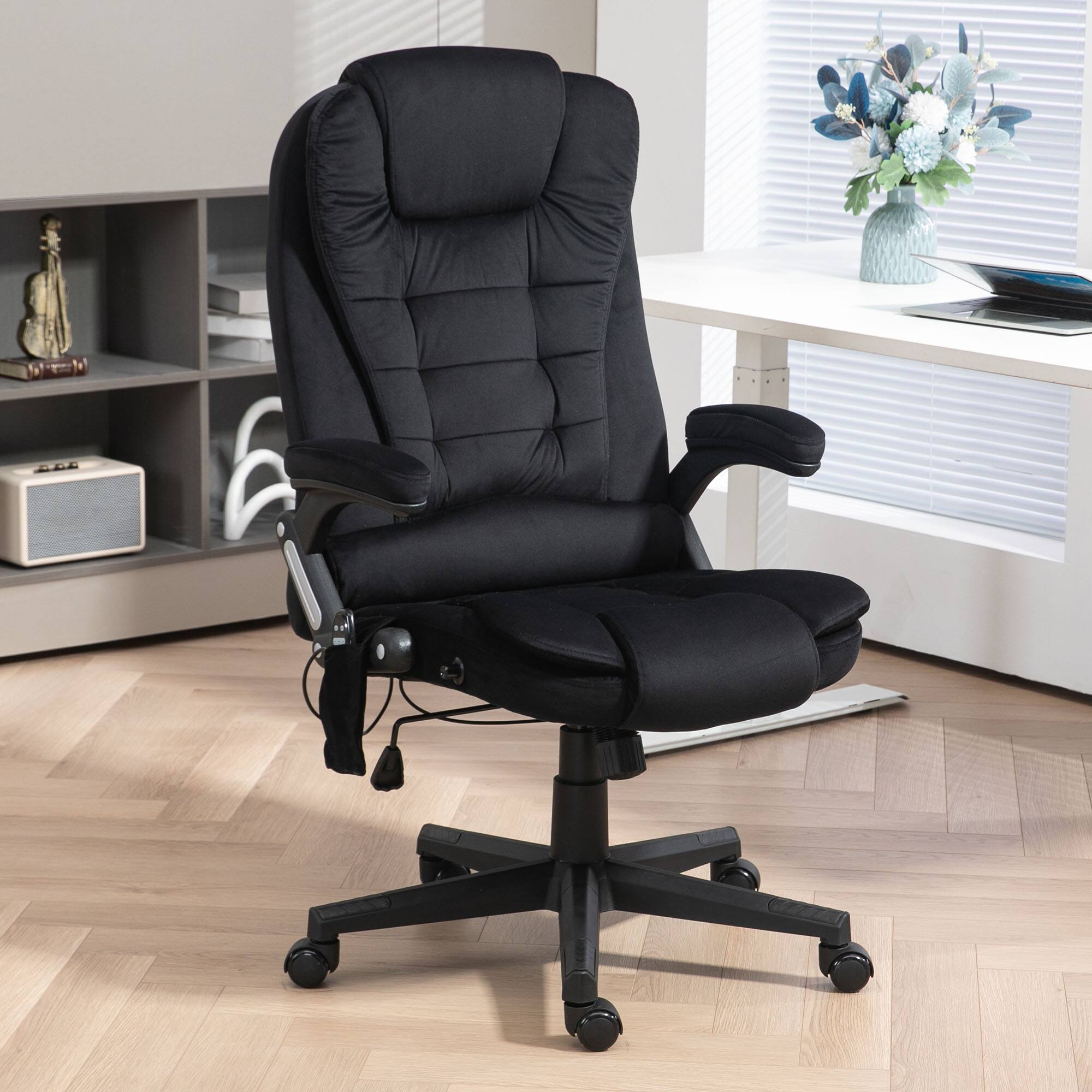Alt View 2. Homcom - 6 Point Vibrating Massage Office Chair with Heat, Velvet High Back Executive Chair with Reclining Backrest - Black.