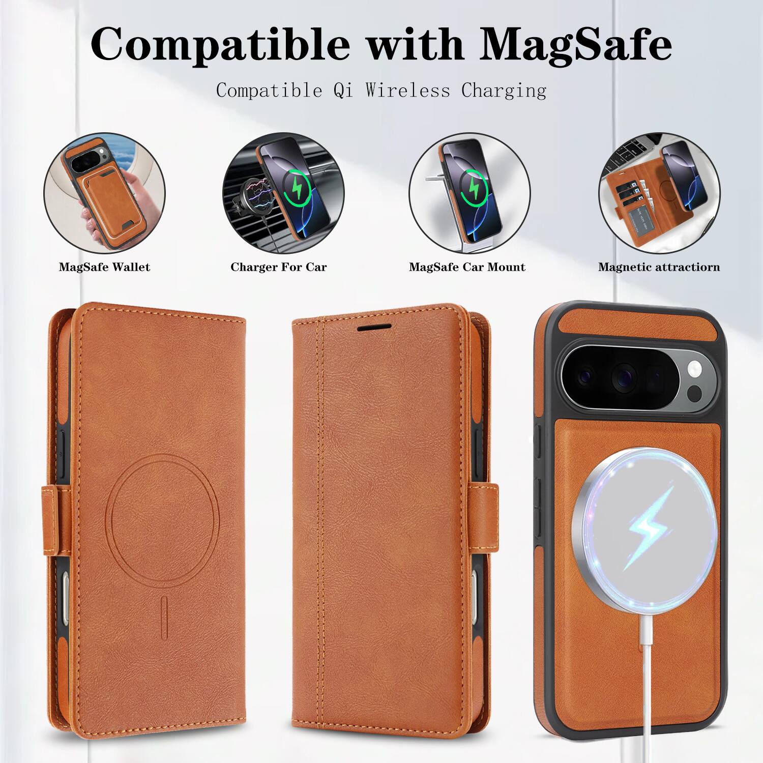 Compatible with MagSafe  
Compatible Qi Wireless Charging  

MagSafe Wallet  
Charger For Car  
MagSafe Car Mount  
Magnetic attraction