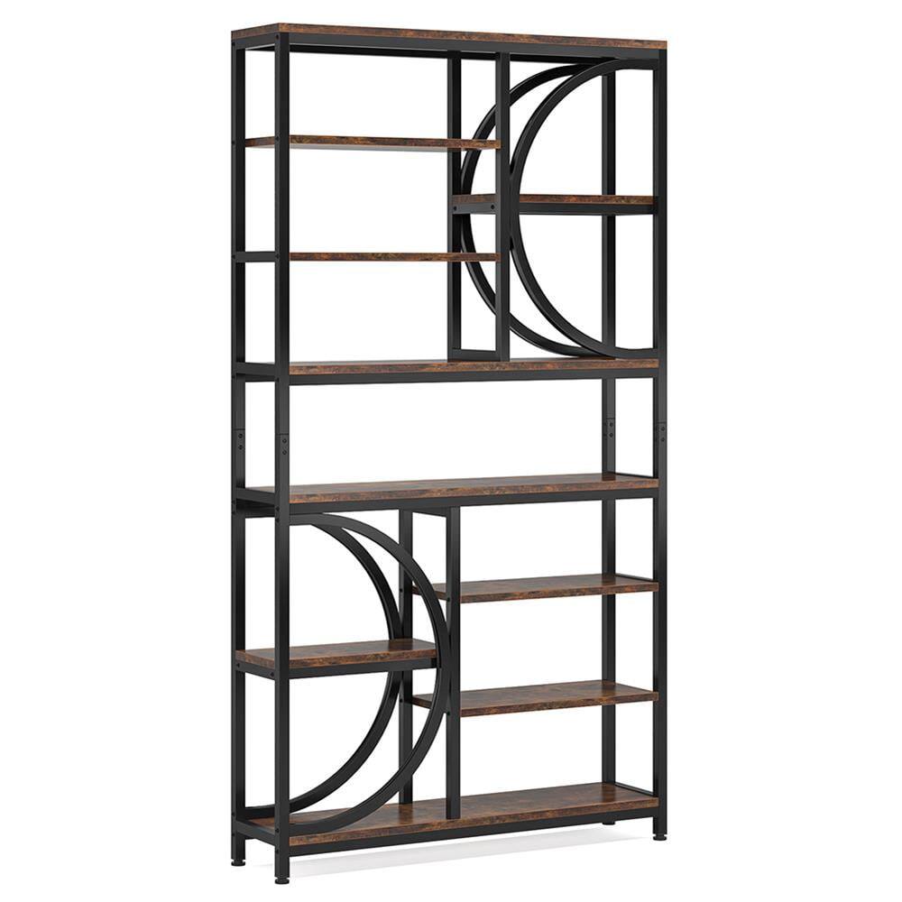 Left. Kadyn - Kadyn Bookshelf, Storage Shelf, Bookcase,77" Bookshelf, Industrial 8-Tier Etagere Bookcase Open Display Shelves - Brown.