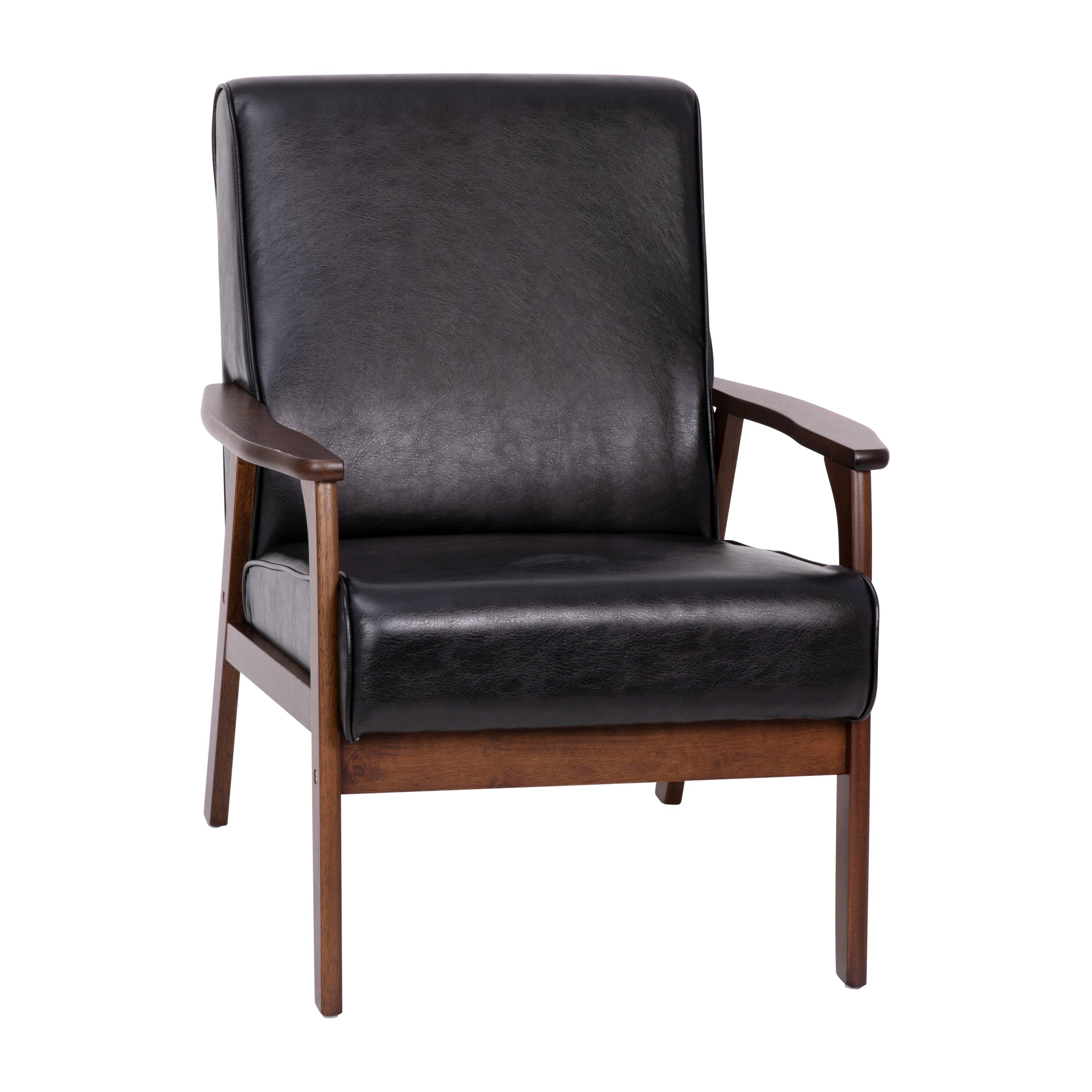 Alt View 1. Emma + Oliver - Langmore Upholstered Mid-Century Modern Arm Chair with Wood Frame - Black Faux Leather.
